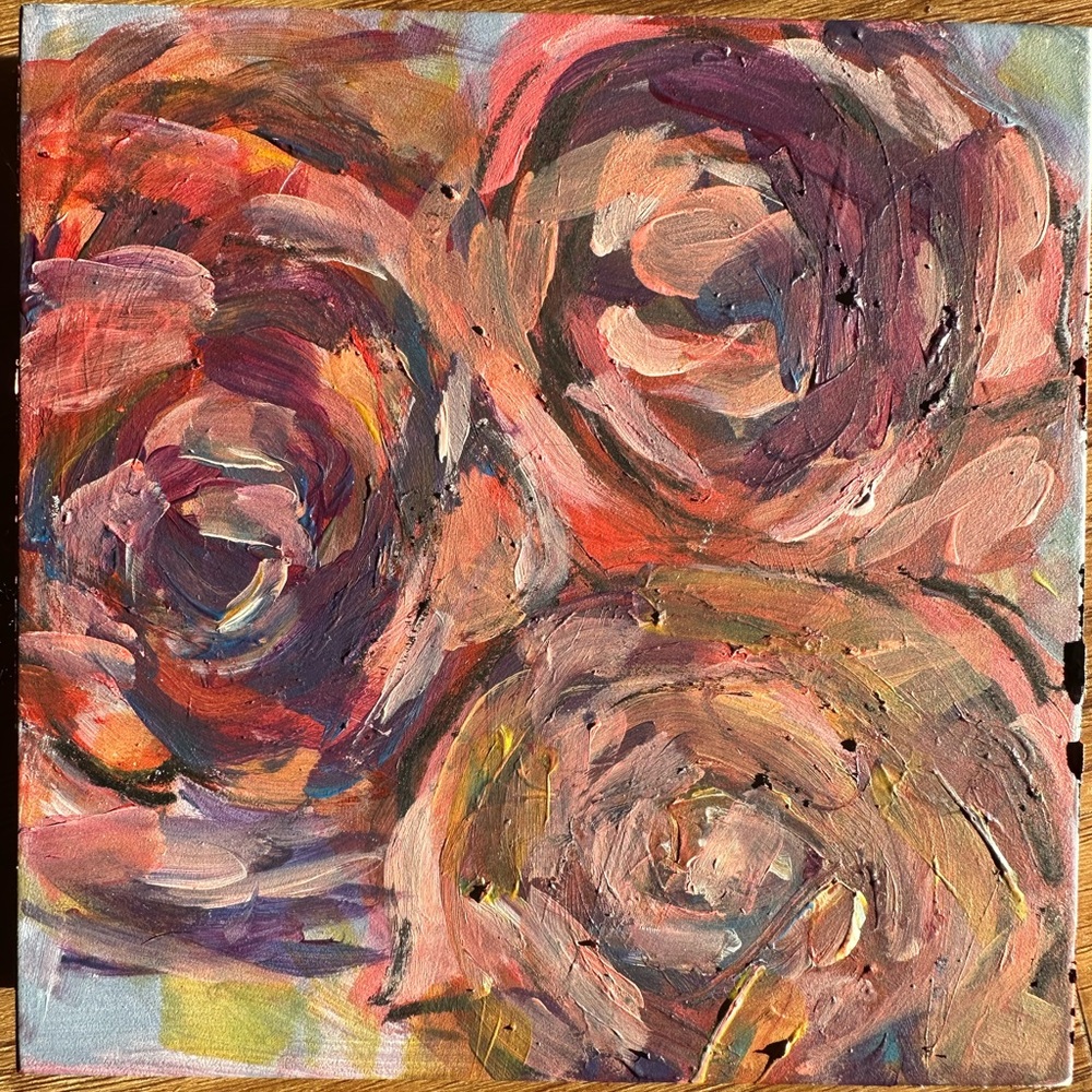 Mixed media original artwork ’Ranunculus Roses’